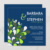 Tortelduifjes Sapphire Blue Linen Wedding Invitati Kaart (Voorkant / Achterkant)