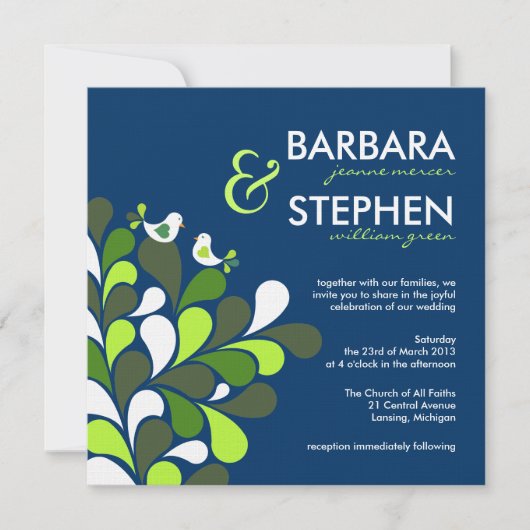 Tortelduifjes Sapphire Blue Linen Wedding Invitati Kaart (Voorkant)