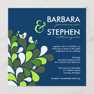 Tortelduifjes Sapphire Blue Linen Wedding Invitati Kaart