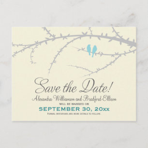 Tortelduifjes Save the Date Briefkaart (baby blauw