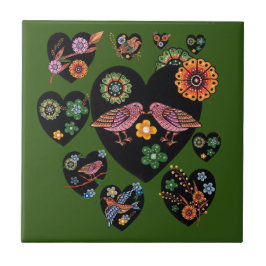 Tortelduifjes Scandinavian Folk Art Tegeltje