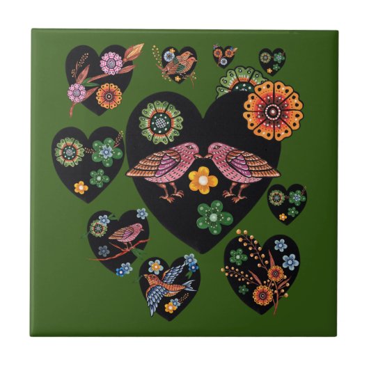 Tortelduifjes Scandinavian Folk Art Tegeltje (Voorkant)