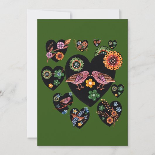 Tortelduifjes Scandinavian Folk Art Valentijnsdag Feestdagenkaart (Voorkant)