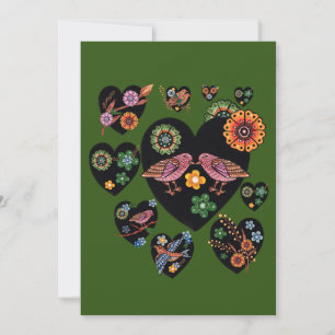 Tortelduifjes Scandinavian Folk Art Valentijnsdag Feestdagenkaart