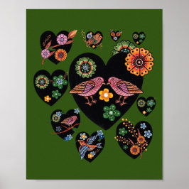 Tortelduifjes Scandinavian Folk Art Valentijnsdag Poster