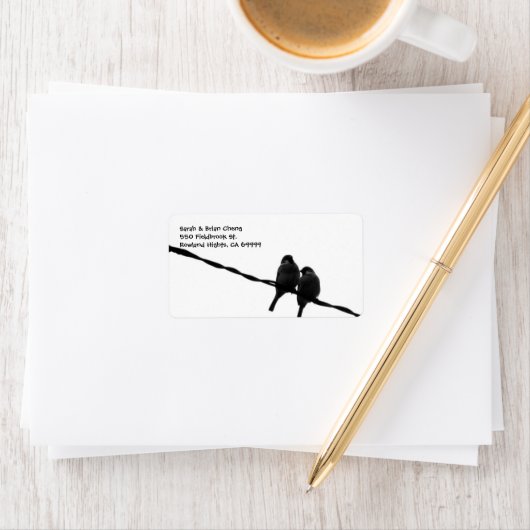 Tortelduifjes Silhouet Trouwadreslabel Etiket (Insitu)