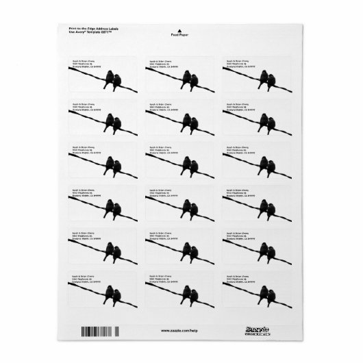 Tortelduifjes Silhouet Trouwadreslabel Etiket (Full Sheet)