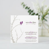 Tortelduifjes Sla de datum-aankondiging op (paars) Save The Date (Staand voorkant)