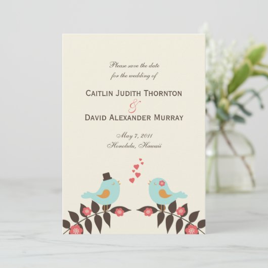 Tortelduifjes Sla de datumkaart op Save The Date (Staand voorkant)