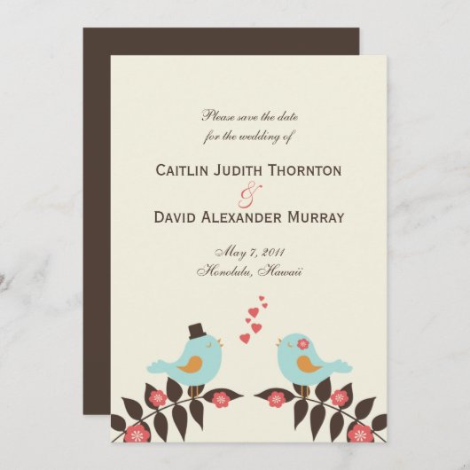 Tortelduifjes Sla de datumkaart op Save The Date (Voorkant / Achterkant)