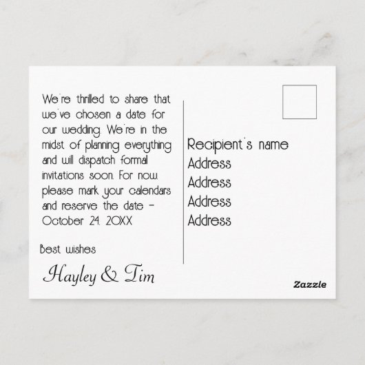 Tortelduifjes: Sla de trouwdatum op. bewerkbaar Briefkaart (Achterkant)