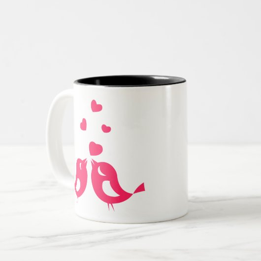Tortelduifjes Snip Samen: Romantisch Paar CoffeeMu Tweekleurige Koffiemok (Voorkant links)