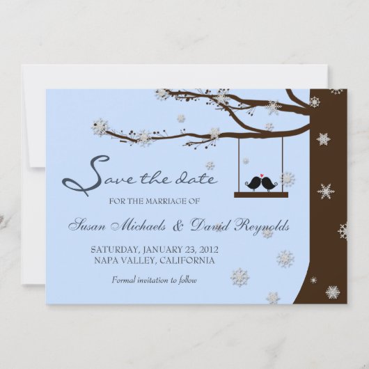 Tortelduifjes Snowflake Oak Winter Save the Date (Voorkant)