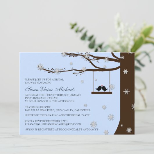 Tortelduifjes Snowflakes eikbomen Vrijgezellenfees Kaart (Staand voorkant)