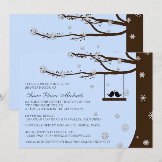 Tortelduifjes Snowflakes eikbomen Vrijgezellenfees Kaart (Voorkant / Achterkant)