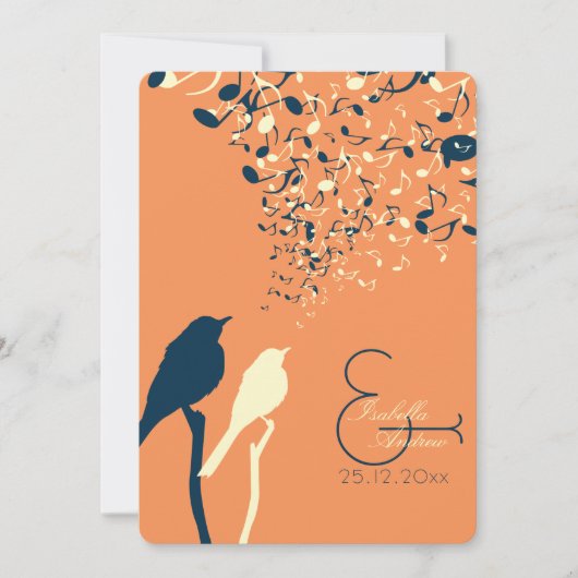 Tortelduifjes Song Wedding Invitation Oranje Kaart (Voorkant)