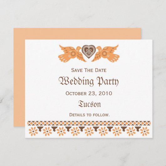 Tortelduifjes sparen de Datum Kaart - Persimmon/Br (Voorkant / Achterkant)