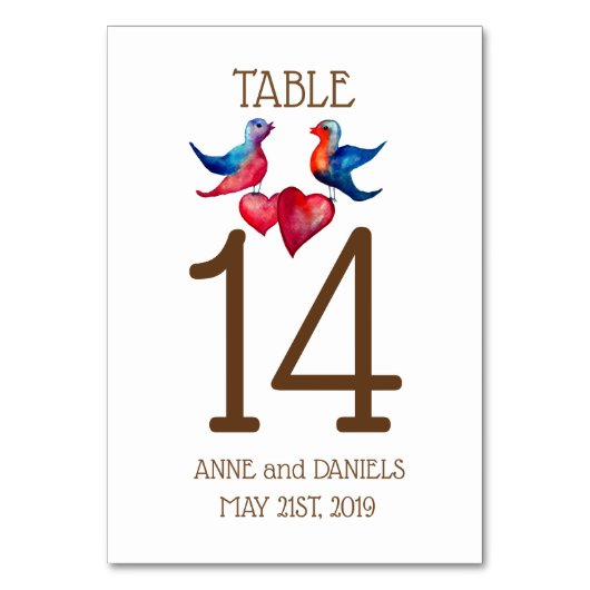 Tortelduifjes Tabel Nummer Kaarten (Voorkant)