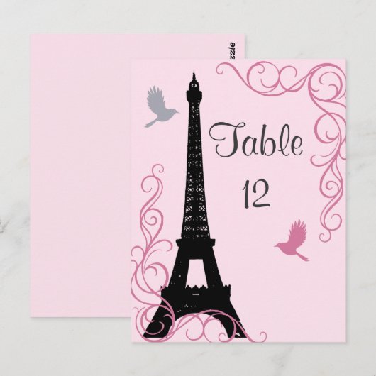 Tortelduifjes Tabelnummer (roze) Briefkaart (Voorkant / Achterkant)