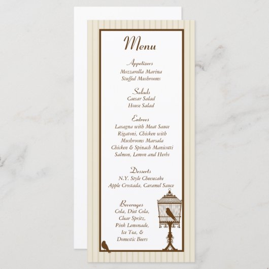 Tortelduifjes Tan/Brown Wedding Menu (Voorkant / Achterkant)