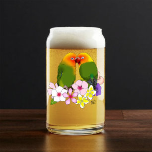 Tortelduifjes tropische bloemen blikvorm glas