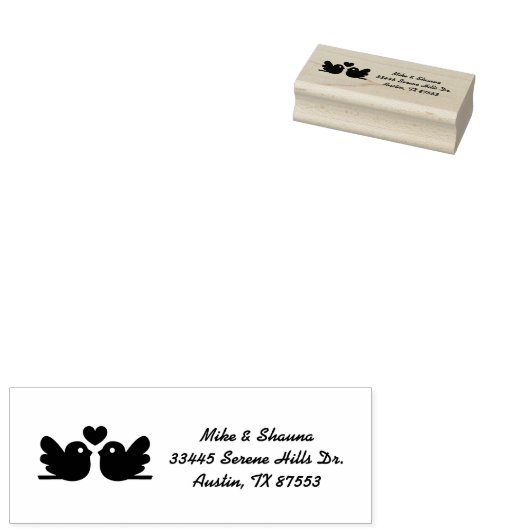 Tortelduifjes trouwadres rubberen stempel (Gestempeld)