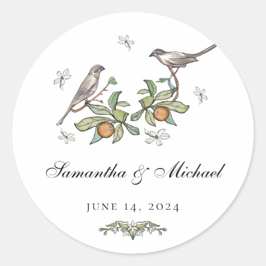 Tortelduifjes Trouwstickers Ronde Sticker (Voorkant)