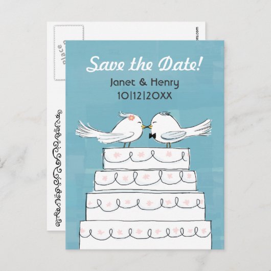 Tortelduifjes Trouwtaart Kus Save the Date Aankondigingskaart (Voorkant / Achterkant)