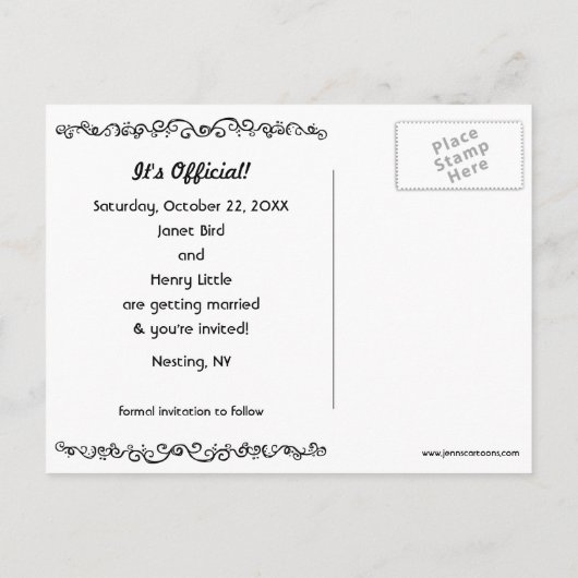 Tortelduifjes Trouwtaart Kus Save the Date Aankondigingskaart (Achterkant)