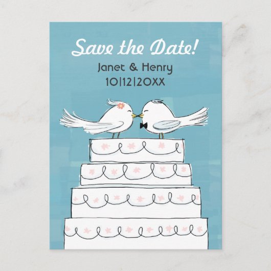 Tortelduifjes Trouwtaart Kus Save the Date Aankondigingskaart (Voorkant)