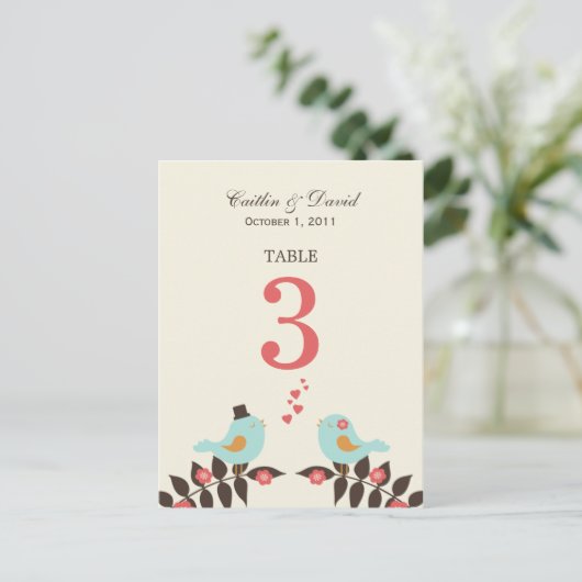 Tortelduifjes Trouwtafel Nummer Kaart (Staand voorkant)