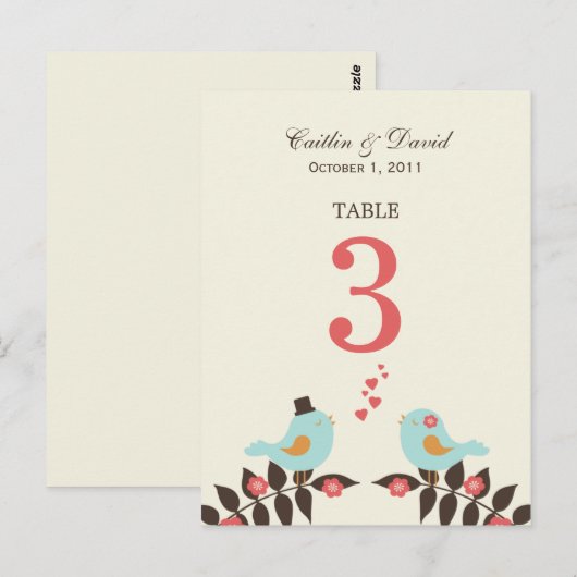 Tortelduifjes Trouwtafel Nummer Kaart (Voorkant / Achterkant)