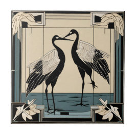 Tortelduifjes twee kranen blauw Art Deco Art Nouve Tegeltje