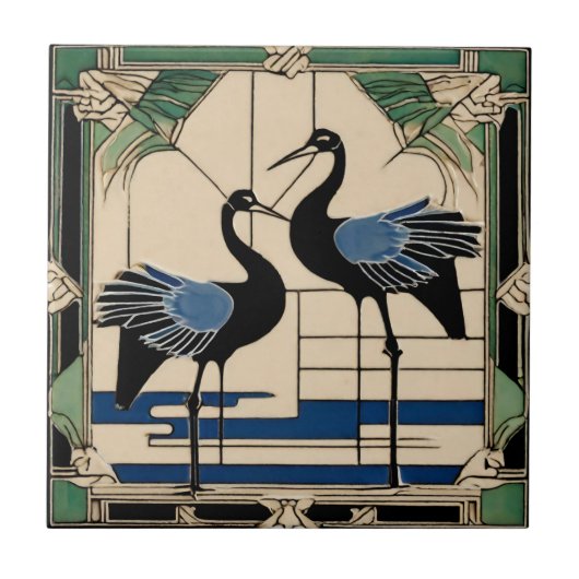 Tortelduifjes twee kranen Groene Art Deco Art Nouv Tegeltje (Voorkant)