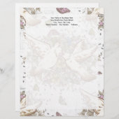 Tortelduifjes, twee witte doven Briefhoofd Ontwerp (Voorkant / Achterkant)