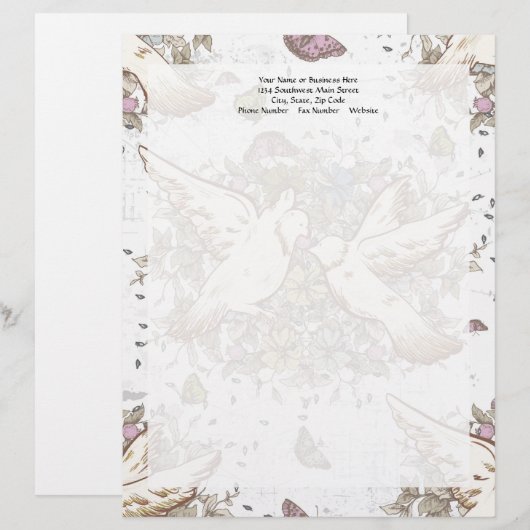  Tortelduifjes, twee witte doven Briefhoofd Ontwerp (Voorkant / Achterkant)