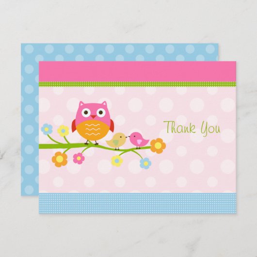 Tortelduifjes & Uil op de tak Dank u kaart (Voorkant / Achterkant)