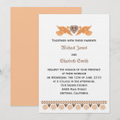 Tortelduifjes uitnodiging - Persimmon/bruin op lin (Voorkant / Achterkant)