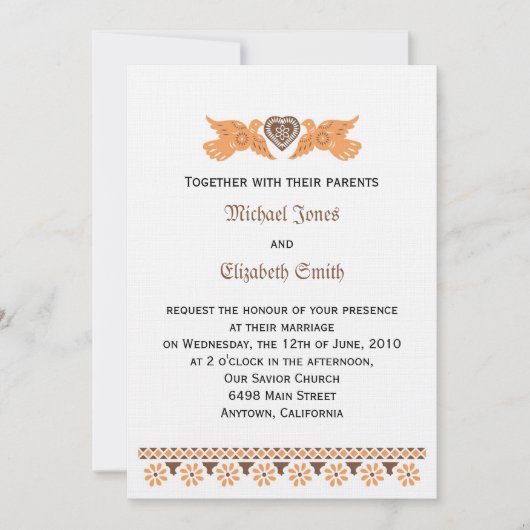 Tortelduifjes uitnodiging - Persimmon/bruin op lin (Voorkant)