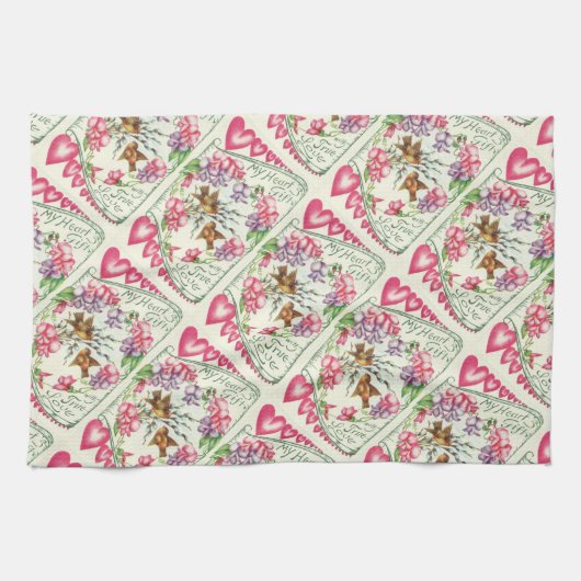Tortelduifjes  Valentijnsdag keukenhanddoeken (Horizontaal)