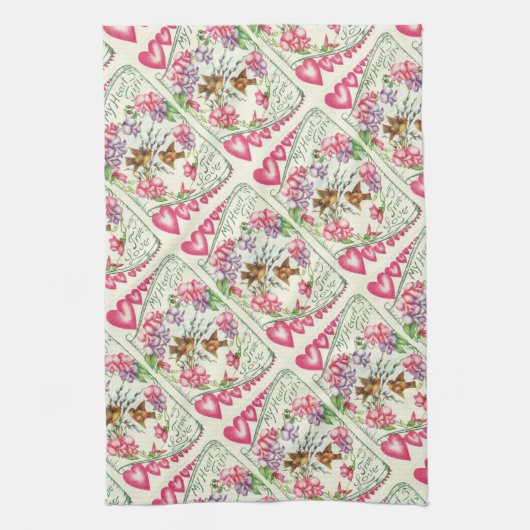 Tortelduifjes  Valentijnsdag keukenhanddoeken (Verticaal)