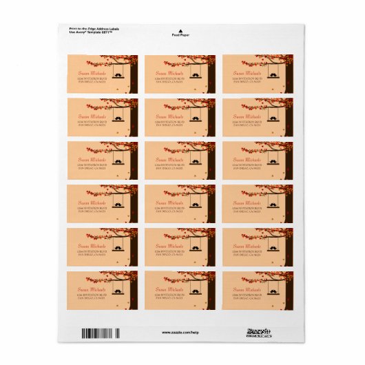 Tortelduifjes Vallende Hart Adresetiketten Etiket (Full Sheet)