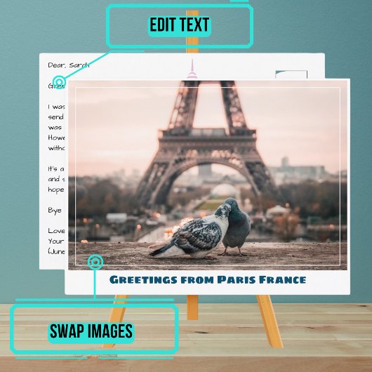 Tortelduifjes van de Eiffeltoren Briefkaart