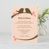 Tortelduifjes van koraal en chocolade kaart (Staand voorkant)