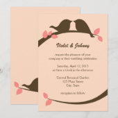 Tortelduifjes van koraal en chocolade kaart (Voorkant / Achterkant)