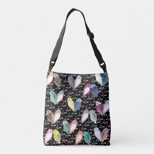 Tortelduifjes - veel - witte liefde - roze lijnen  crossbody tas (Achterkant)