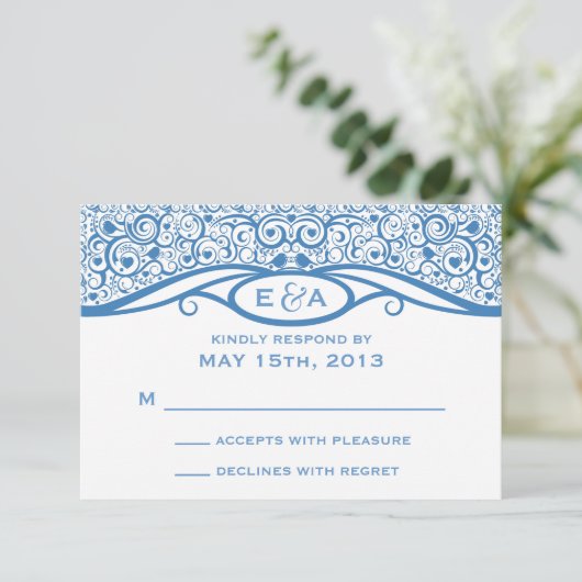 Tortelduifjes Vine Pattern R.S.V.P. RSVP Kaartje (Staand voorkant)