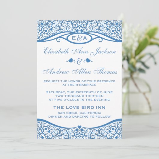 Tortelduifjes Vine Pattern Weddenschap Kaart (Staand voorkant)