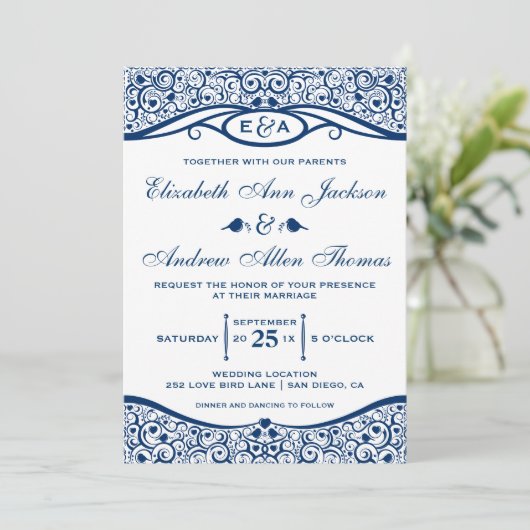 Tortelduifjes Vine Pattern Weddenschap Kaart (Staand voorkant)