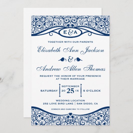 Tortelduifjes Vine Pattern Weddenschap Kaart (Voorkant / Achterkant)